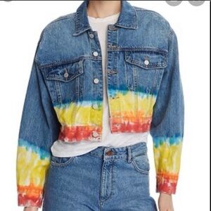 Blank NYC "Blow The Bag" cropped distressed tie-dye denim jacket - Size M NWT